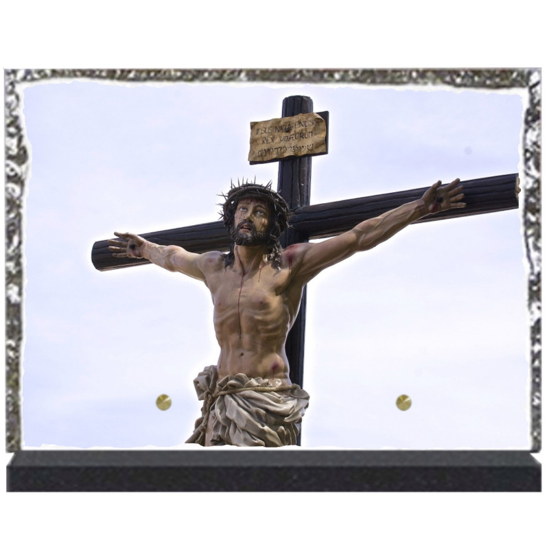 Plaque funéraire lave émaillée 28x20 Christ personnalisable LE00115