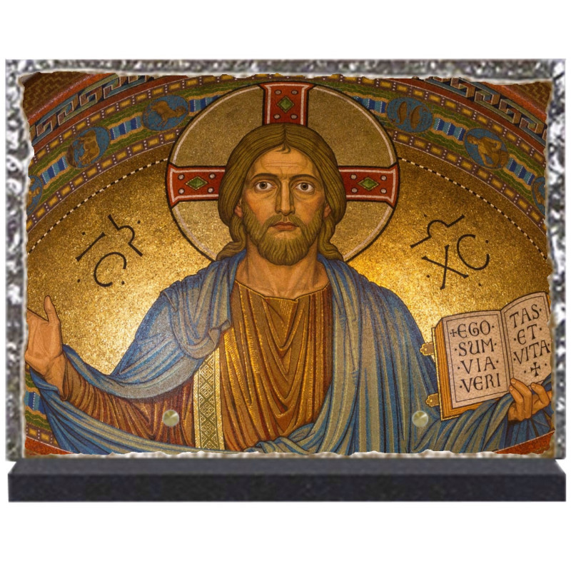 Plaque funéraire lave émaillée Religion Christ LE00113