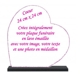 Plaque funéraire Coeur lave émaillée 24x24 personnalisable