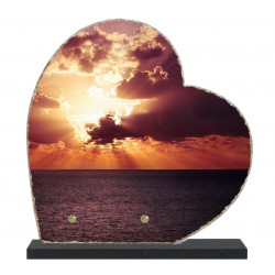 Plaque funéraire Coeur lave émaillée Coucher de soleil LE00134