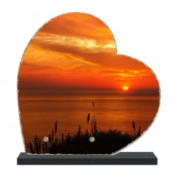 Plaque funéraire Coeur lave émaillée Coucher de soleil LE00136