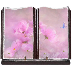 Plaque funéraire grand livre lave émaillée fleurs FPF2026RP15