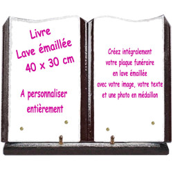 Plaque funéraire grand livre lave émaillée à personnaliser