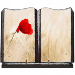 Plaque funéraire grand livre lave émaillée Coquelicots FPF2090