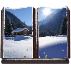 Plaque funéraire grand livre lave émaillée Montagne FPFLE00052