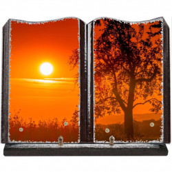 Plaque funéraire grand livre lave émaillée Soleil couchant FPFLE00030