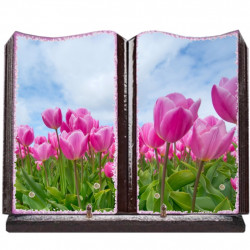 Plaque funéraire grand livre lave émaillée Tulipes FPFLE00057