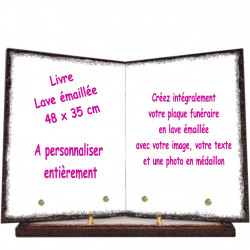 Plaque funéraire livre lave émaillée 48x35 personnalisable