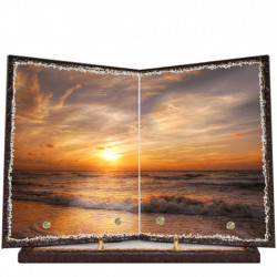 Plaque funéraire livre lave émaillée Coucher de soleil Mer FPFLE00033