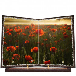 Plaque funéraire livre lave émaillée Coquelicots FPFLE00058