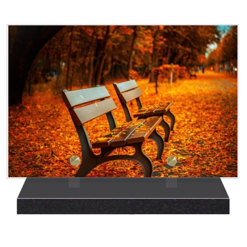 PLAQUE FUNÉRAIRE BANC AUTOMNE 20 cm X 30 cm FPF2166