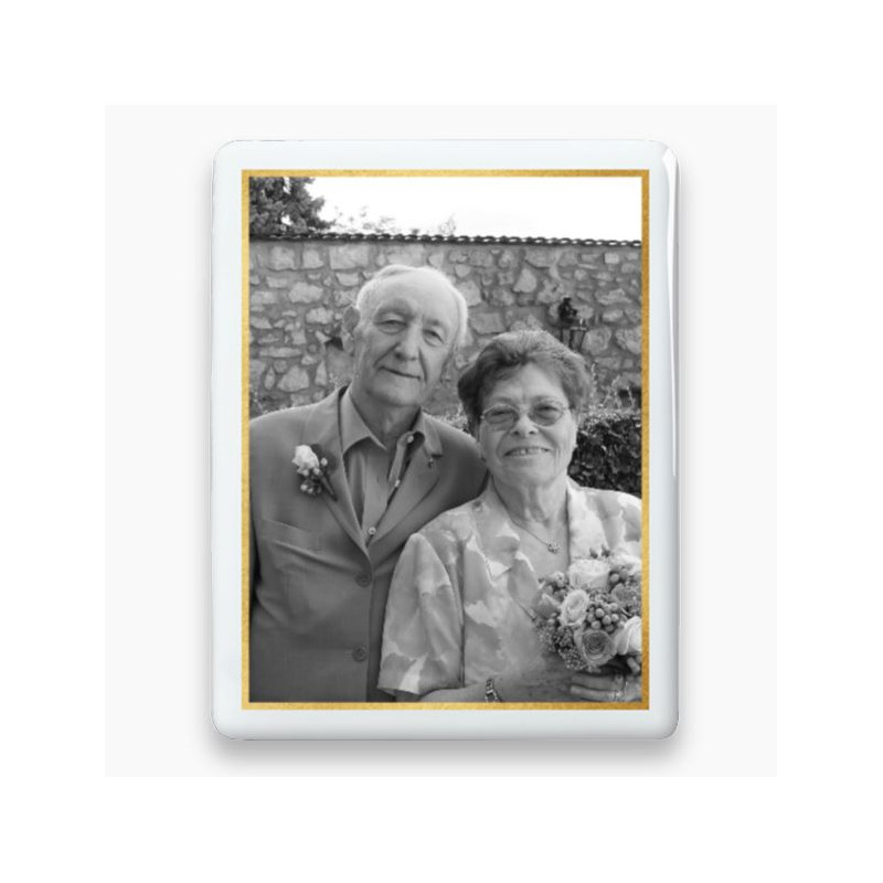 Photo porcelaine rectangle 2 personnes filet or - Médaillon photo noir et blanc