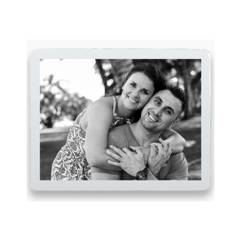 Photo porcelaine rectangle horizontale 2 personnes bordure blanche - Médaillon photo noir et blanc