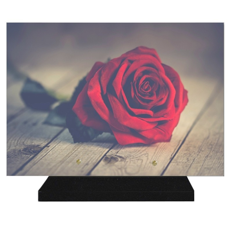 PLAQUE FUNÉRAIRE FLEURS ROSE ROUGE 25 cm X 35 cm FPF2023