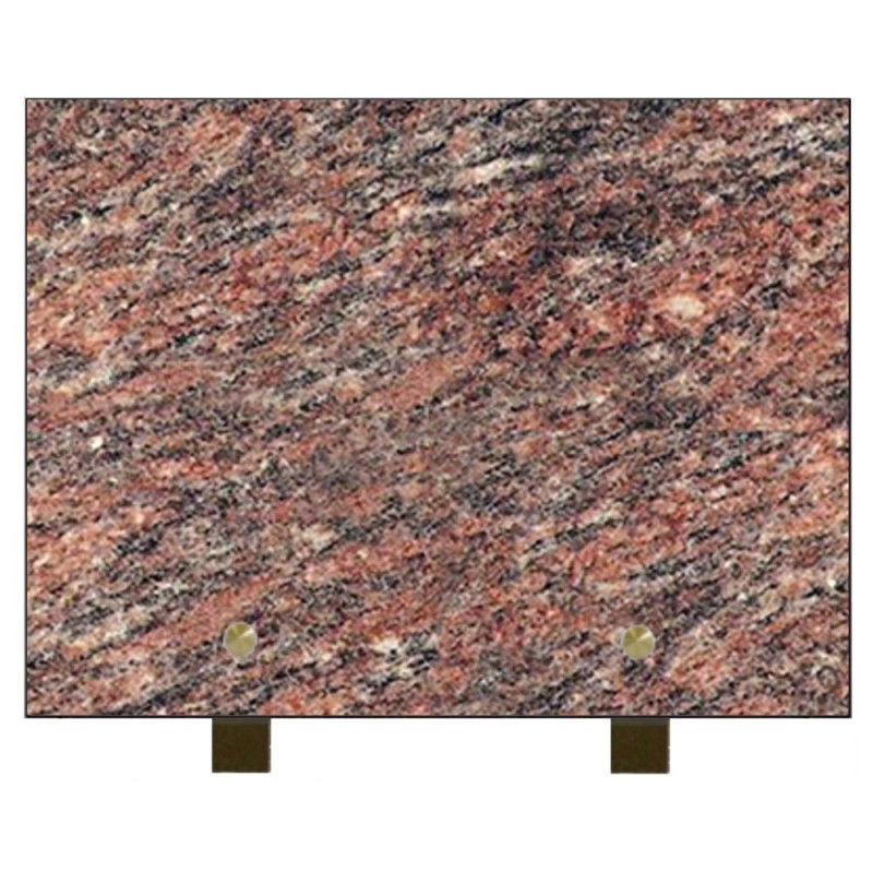 PLAQUE FUNÉRAIRE 20X30 GRANIT ROSE D'ALVA SUR PIEDS