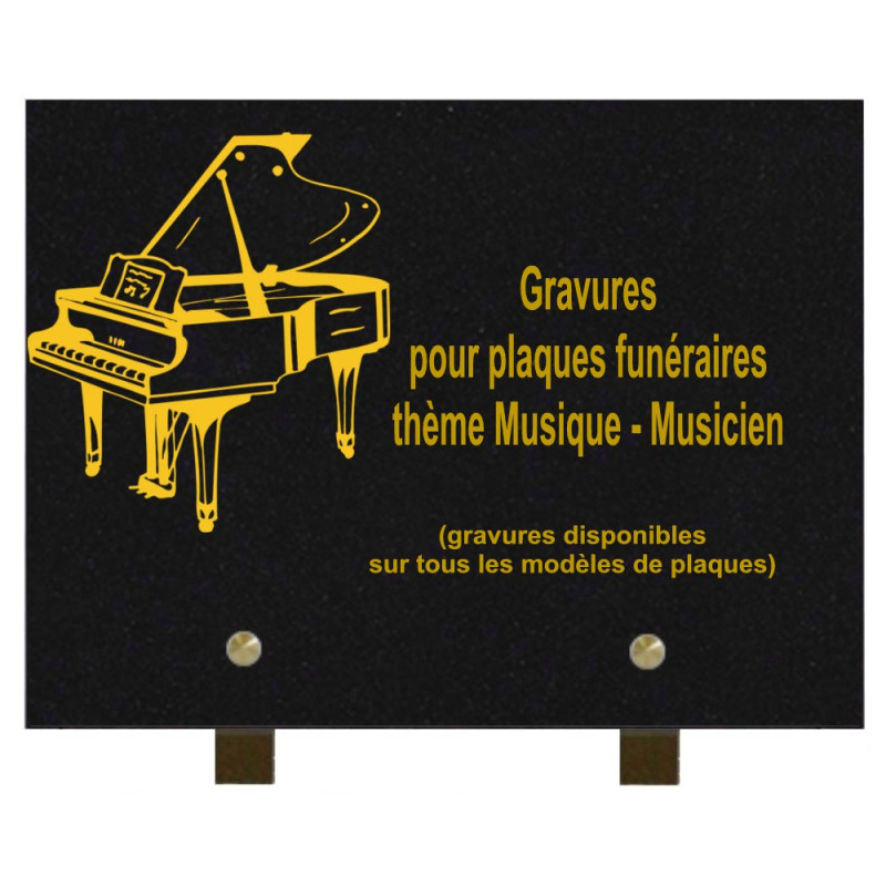 PLAQUE FUNÉRAIRE 20X30 GRANIT MUSIQUE MUSICIENS SUR PIEDS