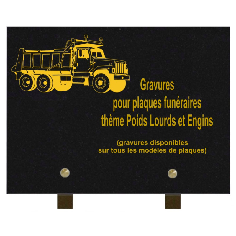 PLAQUE FUNÉRAIRE 20X30 GRANIT POIDS LOURDS ET ENGINS DE CHANTIER SUR PIEDS