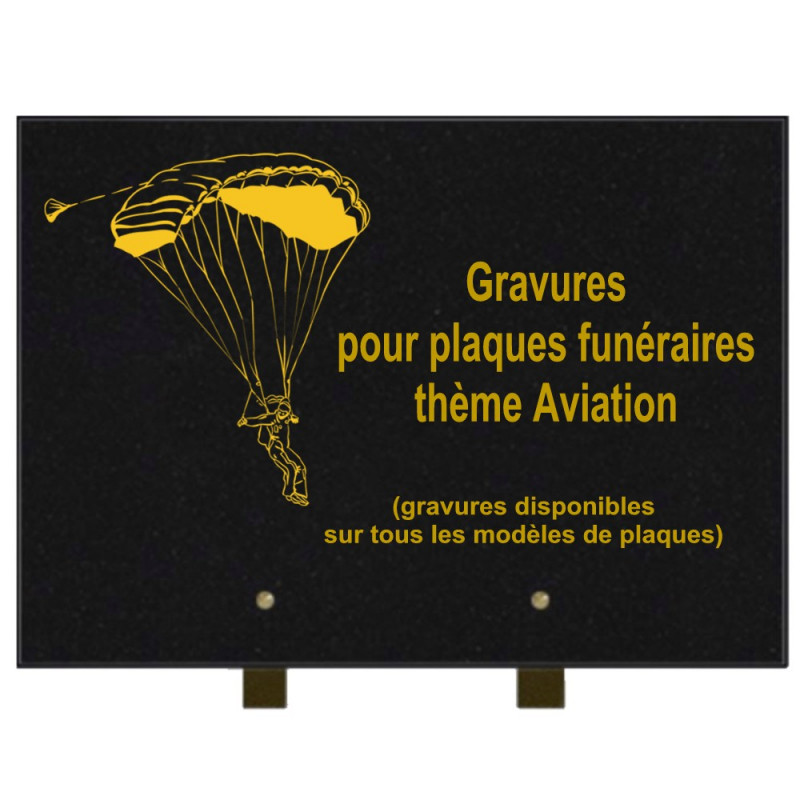 PLAQUE FUNÉRAIRE 25X35 AVION AVIATION GRANIT SUR PIEDS