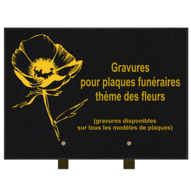 PLAQUE FUNÉRAIRE 25X35 FLEURS GRANIT SUR PIEDS