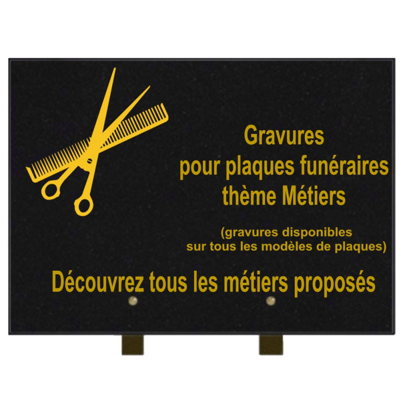 PLAQUE FUNÉRAIRE 25X35 MÉTIERS GRANIT SUR PIEDS