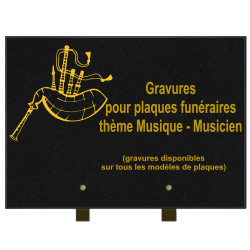 PLAQUE FUNÉRAIRE 25X35 MUSICIENS MUSIQUE GRANIT SUR PIEDS