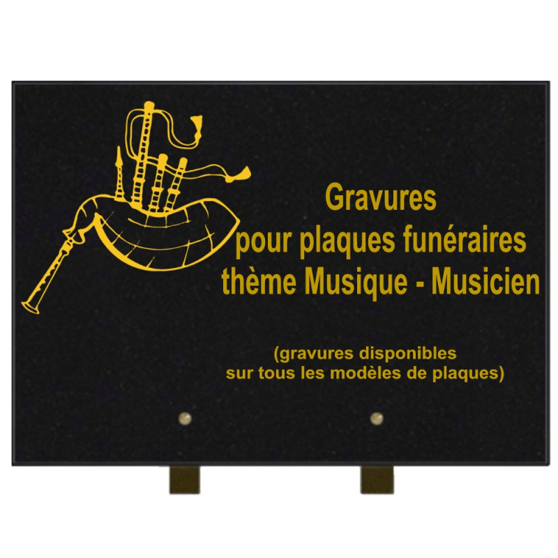 PLAQUE FUNÉRAIRE 25X35 MUSICIENS MUSIQUE GRANIT SUR PIEDS