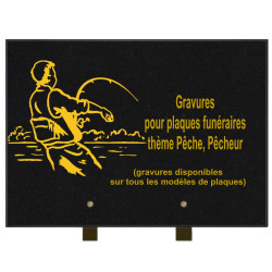 PLAQUE FUNÉRAIRE 25X35 PÊCHE PÊCHEURS GRANIT SUR PIEDS